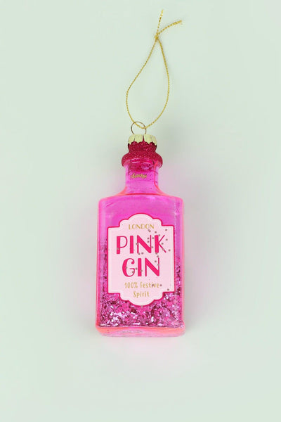 G Decor Christmas Decorations Pink Large Pink Gin Bottle with Glitter Christmas Tree Decoration