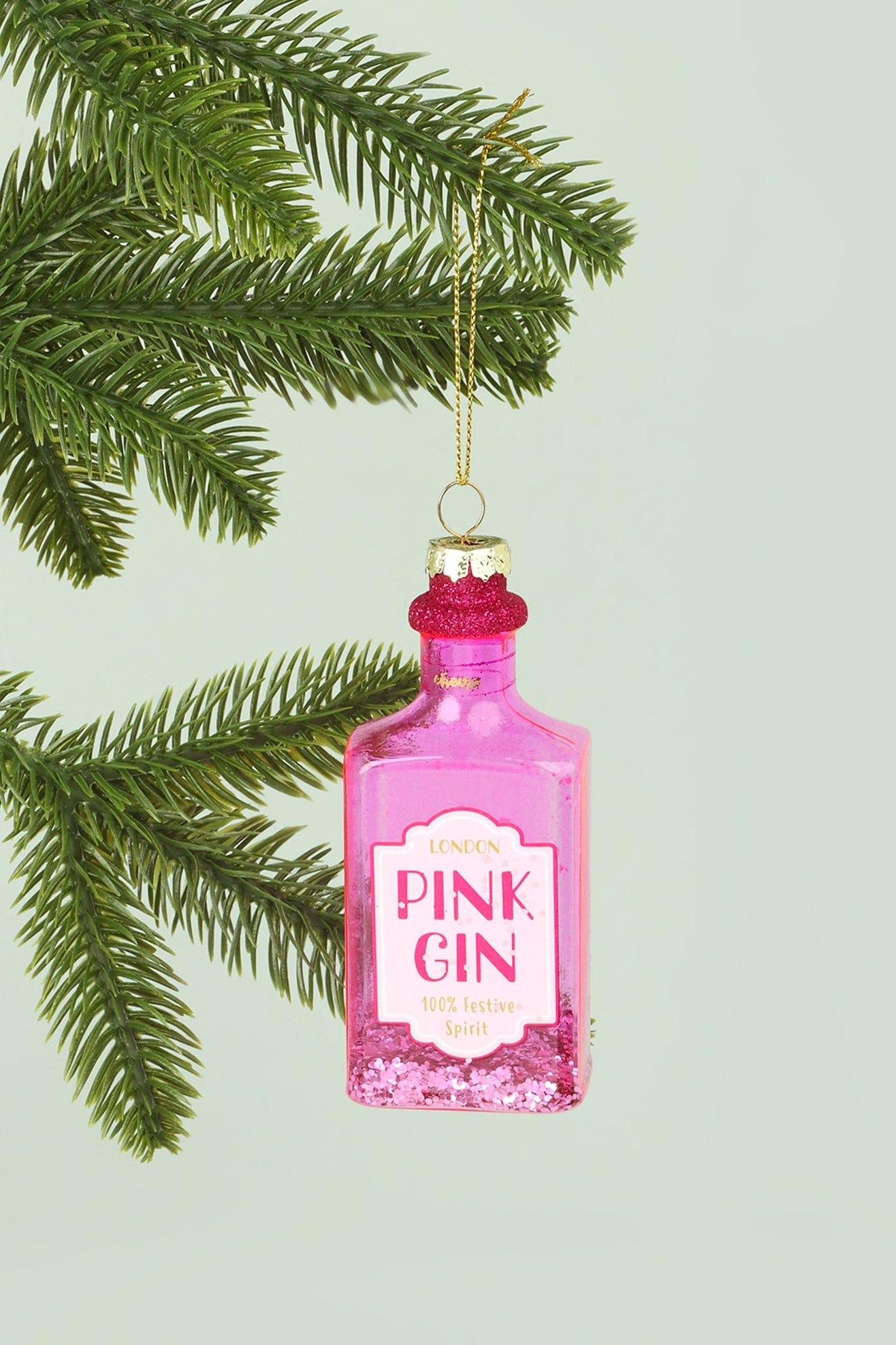 G Decor Christmas Decorations Pink Large Pink Gin Bottle with Glitter Christmas Tree Decoration