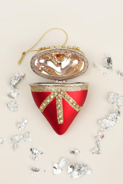 G Decor Christmas Decorations Red Large Glass Red Heartfelt Locket with Gold Details