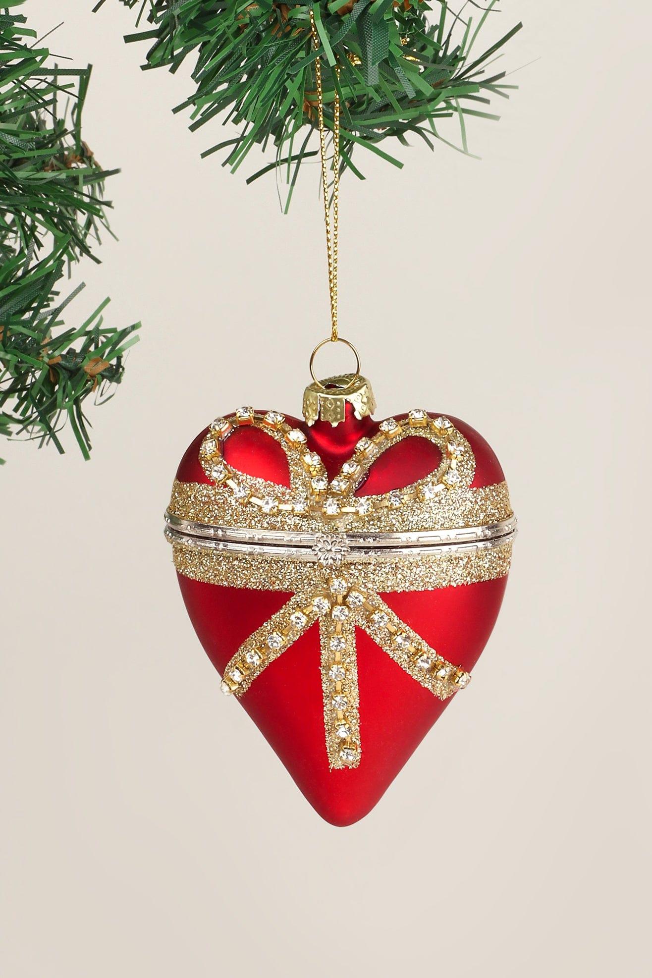 G Decor Christmas Decorations Red Large Glass Red Heartfelt Locket with Gold Details