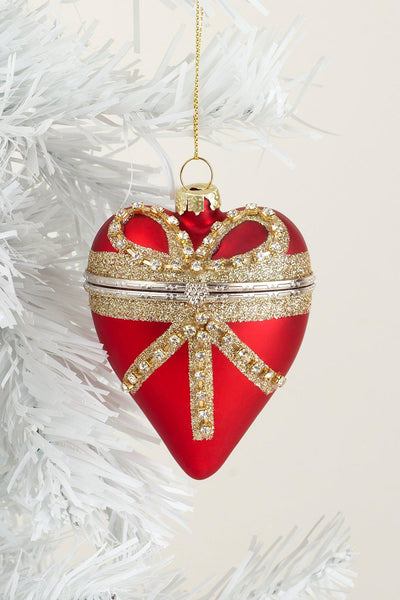 G Decor Christmas Decorations Red Large Glass Red Heartfelt Locket with Gold Details