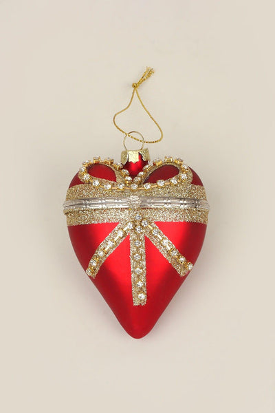 G Decor Christmas Decorations Red Large Glass Red Heartfelt Locket with Gold Details