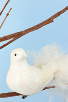Large Life-Size Hand-Finished White Dove Clip-On Bird Christmas Decoration Sparkly Finish & Flowing Feather Tail - G Decor