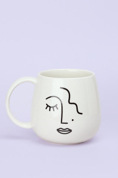 G Decor Mugs and Cups White Large Mug with Abstract Face Design