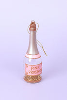 Large Pink Prosecco Celebration Bottle Handpainted Hanging Ornament Sparkling Tree Bauble with Gold Flakes Decoration - G Decor