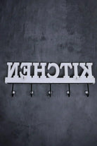 Rustic White Wall-Mounted Kitchen Hook Rack with Lettered Plaque — close-up view, G Decor