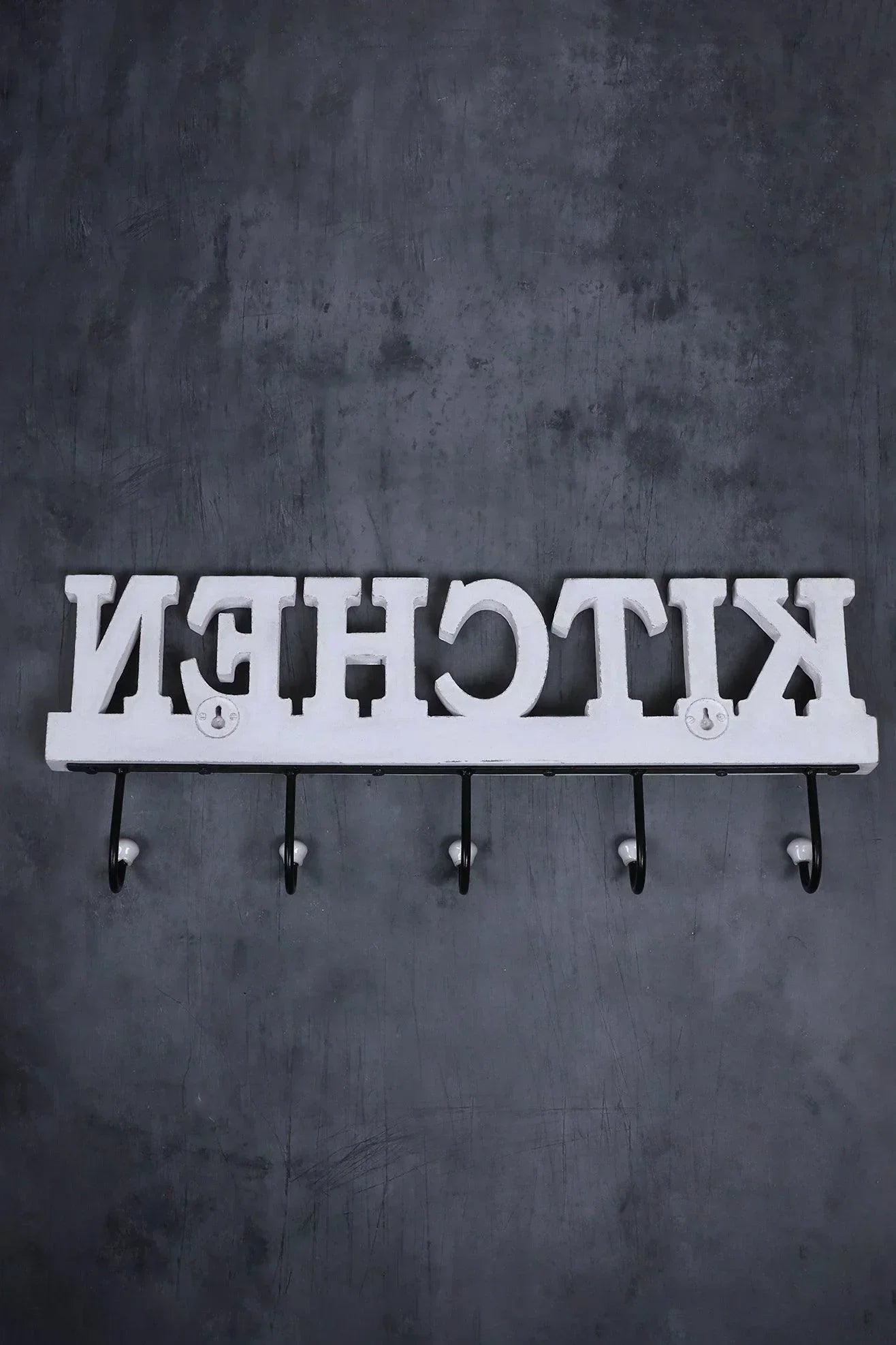 Large Wall-Mounted Kitchen Hook Rack Rustic White Lettered Towel & Utensil Holder - G Decor