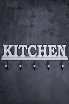Rustic White Wall-Mounted Kitchen Hook Rack with Lettered Plaque — alternate view, G Decor