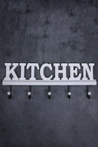 Large Wall-Mounted Kitchen Hook Rack Rustic White Lettered Towel & Utensil Holder - G Decor