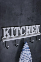 Large Wall-Mounted Kitchen Hook Rack Rustic White Lettered Towel & Utensil Holder - G Decor