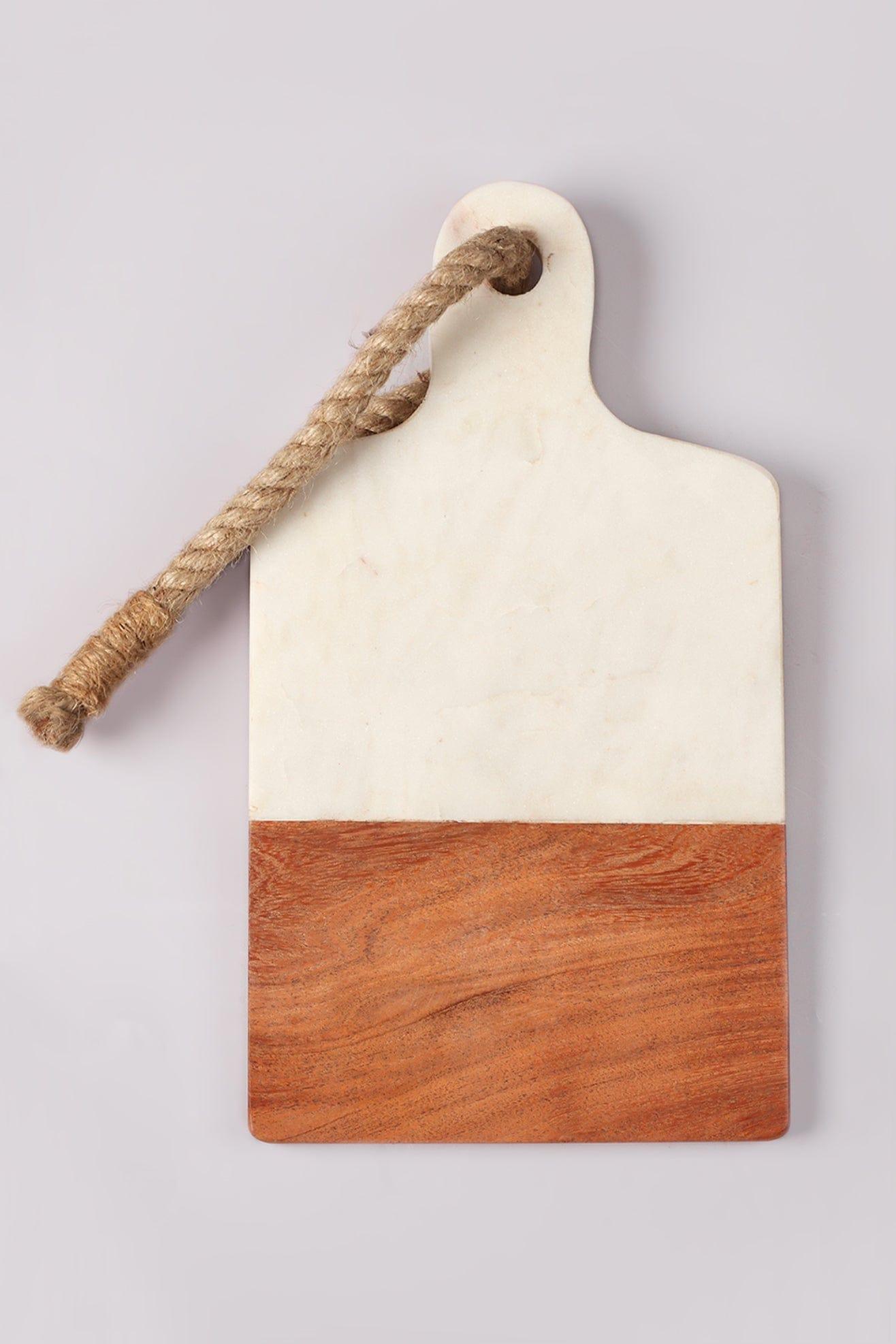 Large White Marble and Wood Chunky Chopping and Charcuterie Board - G Decor