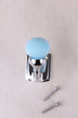 Light blue ceramic ball hook on a chrome finish hook and back plate, with its two chrome finish screws