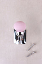 Light pink ceramic ball hook on a chrome finish hook and back plate, with its two chrome finish screws