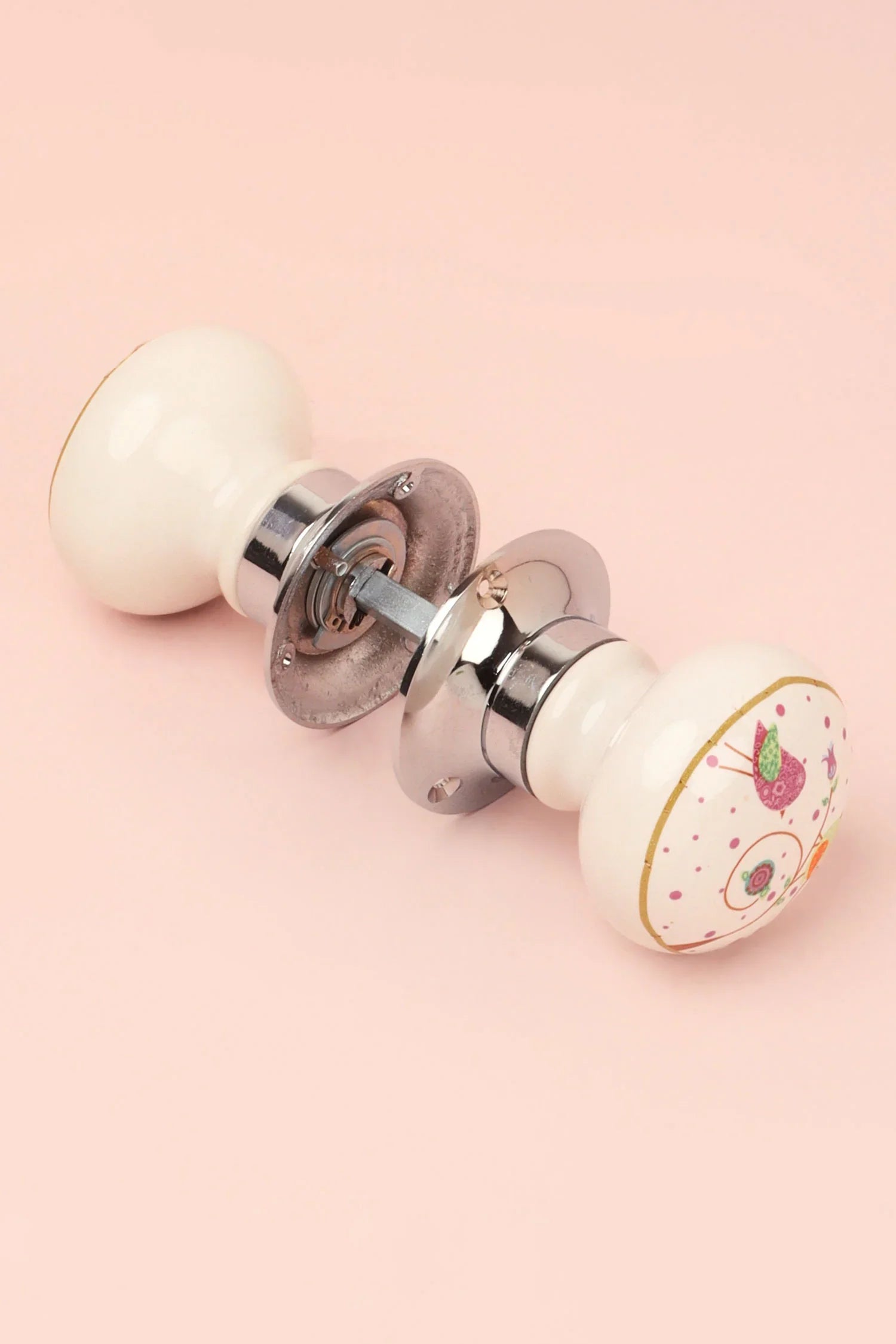 Little Garden Birds Ceramic Mortice Door Knobs Set – Handcrafted for Interior Doors with Chrome Base, Ideal for Kids’ Rooms & Nature Homes - G Decor
