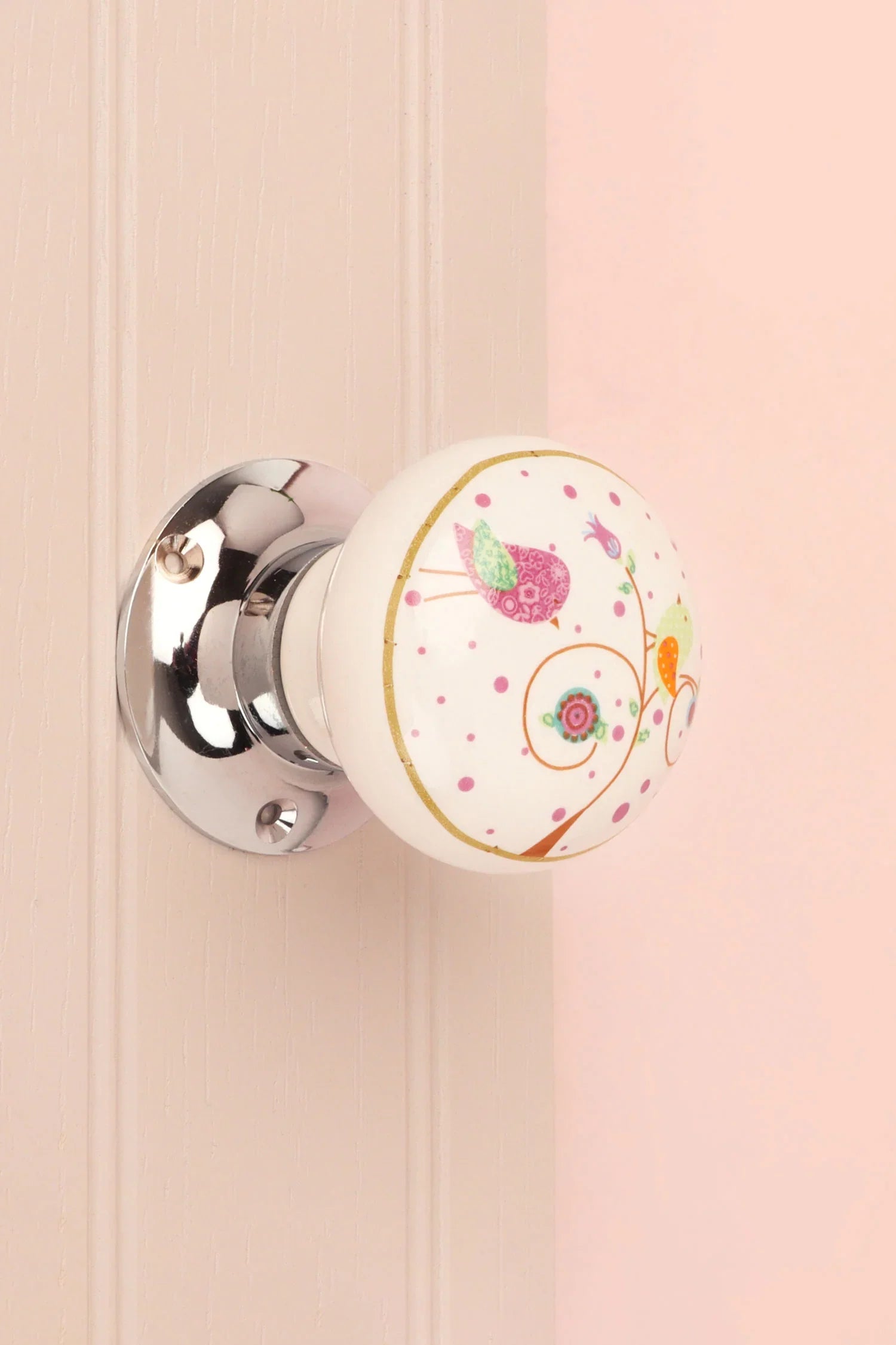 Little Garden Birds Ceramic Mortice Door Knobs Set – Handcrafted for Interior Doors with Chrome Base, Ideal for Kids’ Rooms &amp; Nature Homes - G Decor