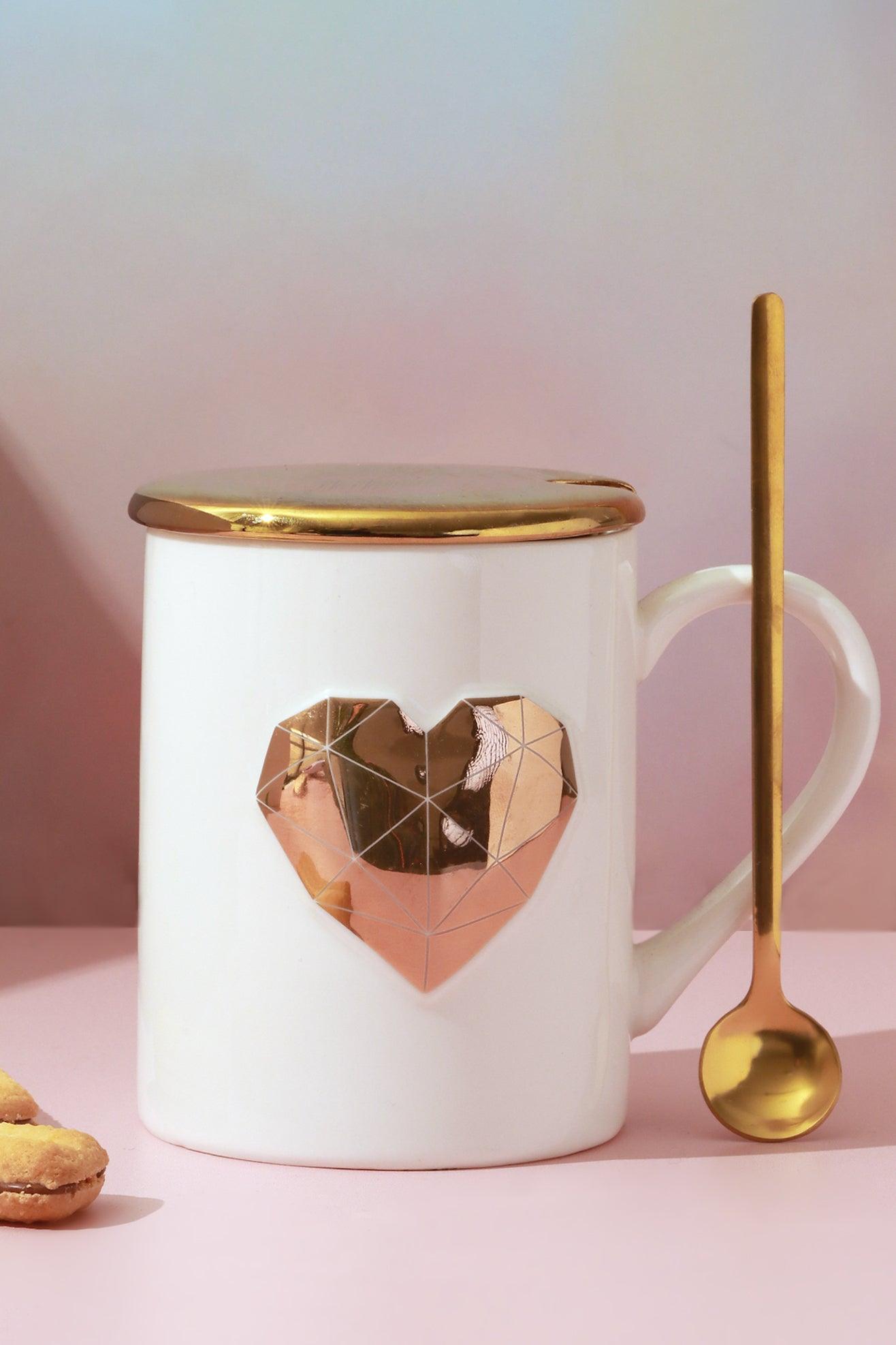 Love Geometric 3D Heart Porcelain White Mug - G Decor