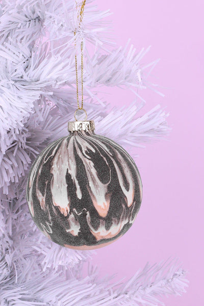 G Decor Christmas Decorations Black Luxurious Black, White, and Gold Marble Effect Christmas Tree Bauble