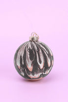 Black White and Gold Marble Effect Christmas Bauble — close-up view, G Decor