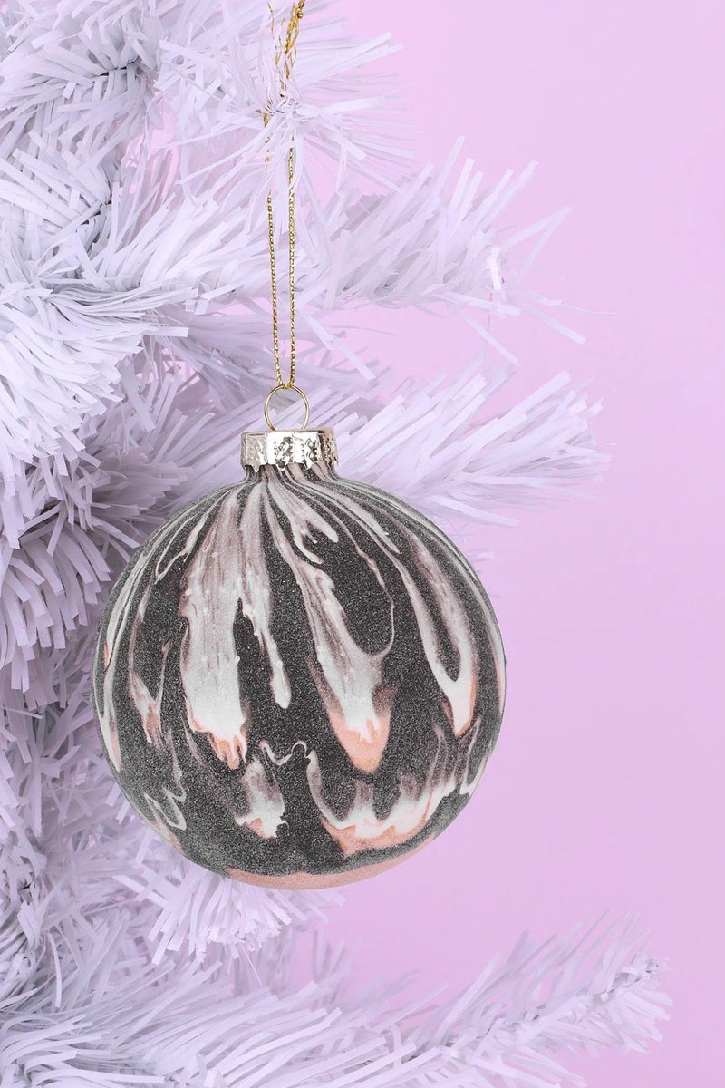Black White and Gold Marble Effect Christmas Bauble