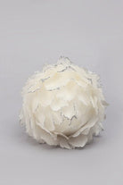 White Feather Snowfall Christmas Bauble — close-up view, G Decor