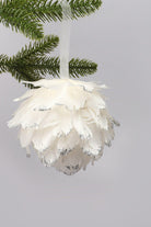 Luxurious White Feather and Silver Glitter Christmas Tree Bauble - G Decor
