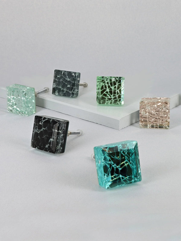 Maison Square Crystal Crackle Mirror Glass Cabinet Pull Knob