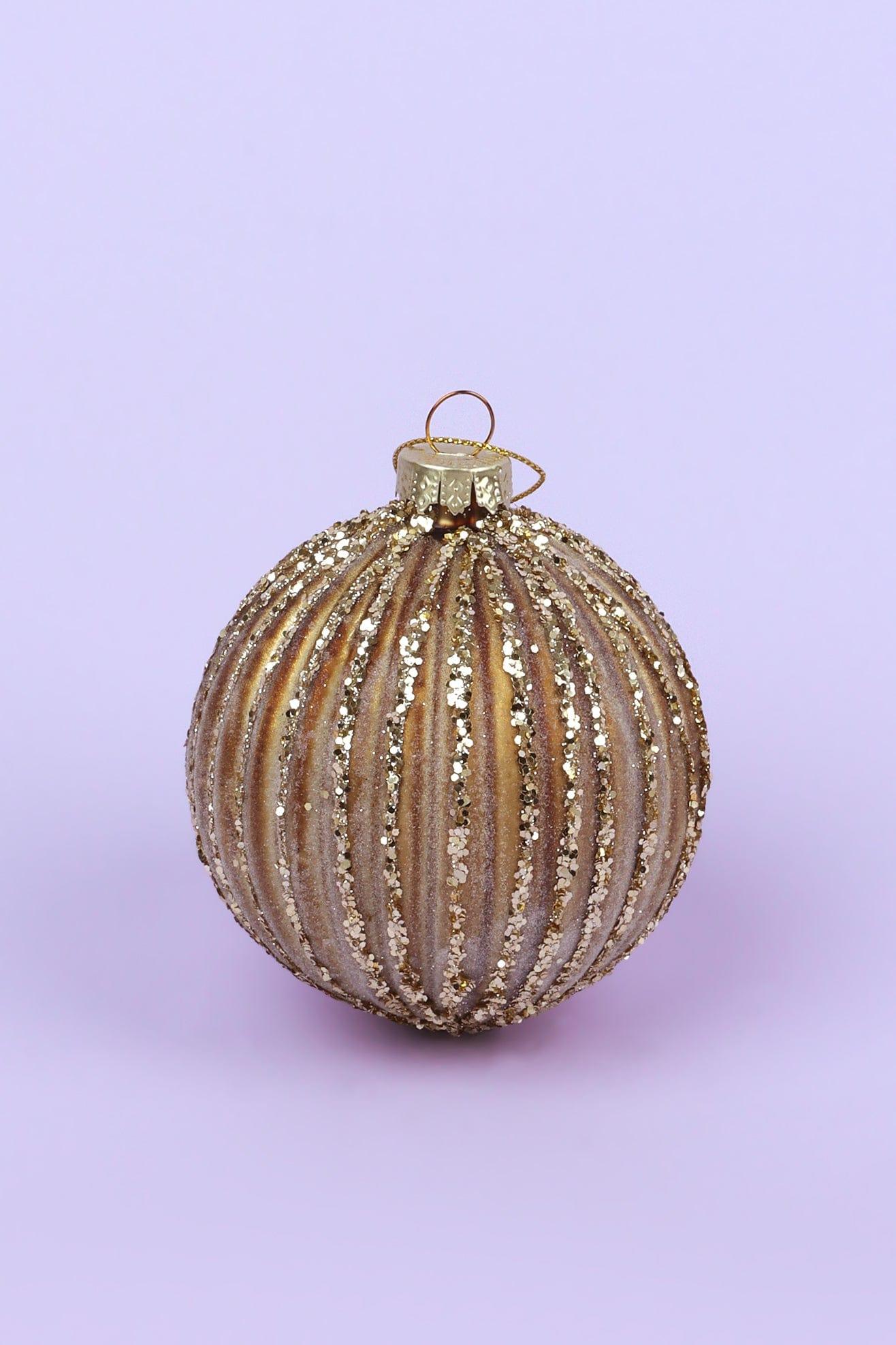 G Decor Christmas Decorations Gold / Ball Matte Gold Ribbed Christmas Tree Decorations with Glitter