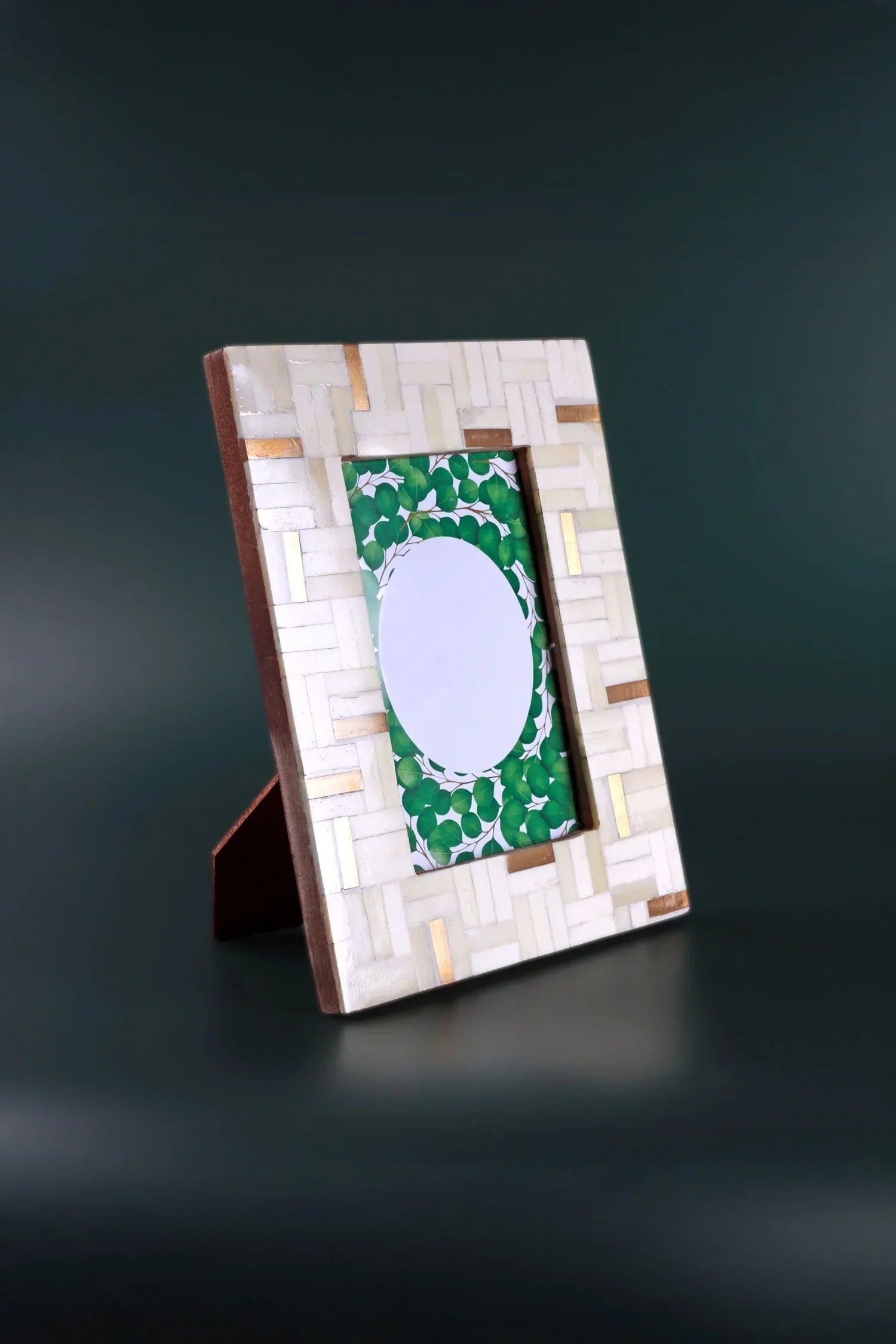 Milano Linea Bone Inlay Photo Frame in Cream and Gold — alternate view, G Decor