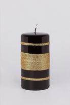 Mirror Glass Effect Clarae Limited Edition Hand-Finished Black & Gold Stripe Glitter Pillar & Ball Candles - G Decor