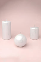 Clarae Reflet Mirror Glass Pillar and Ball Candle in Pearl White — alternate view, G Decor