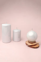 Clarae Reflet Mirror Glass Pillar and Ball Candle in Pearl White — G Decor
