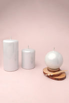 Mirror Glass Effect Limited Edition Clarae Reflet Pearl White Pillar & Ball Candle - G Decor