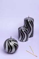 Mirror Glass Effect Limited Edition Hand-Finished Black & Silver Glitter Pillar & Ball Candles - G Decor