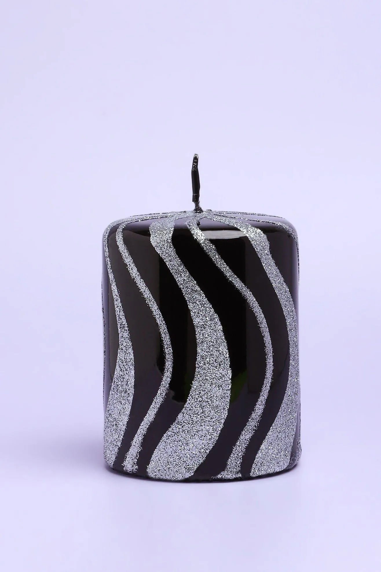 Mirror Glass Pillar and Ball Candles in Black and Silver Glitter — lifestyle view, G Decor