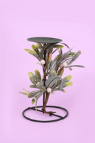 Mistletoe Tall Pillar Candle Holder with Frosted Leaves and Berries — alternate view, G Decor