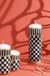 Monochrome Check Luxe Pillar Candle in Black and White with Gold — G Decor