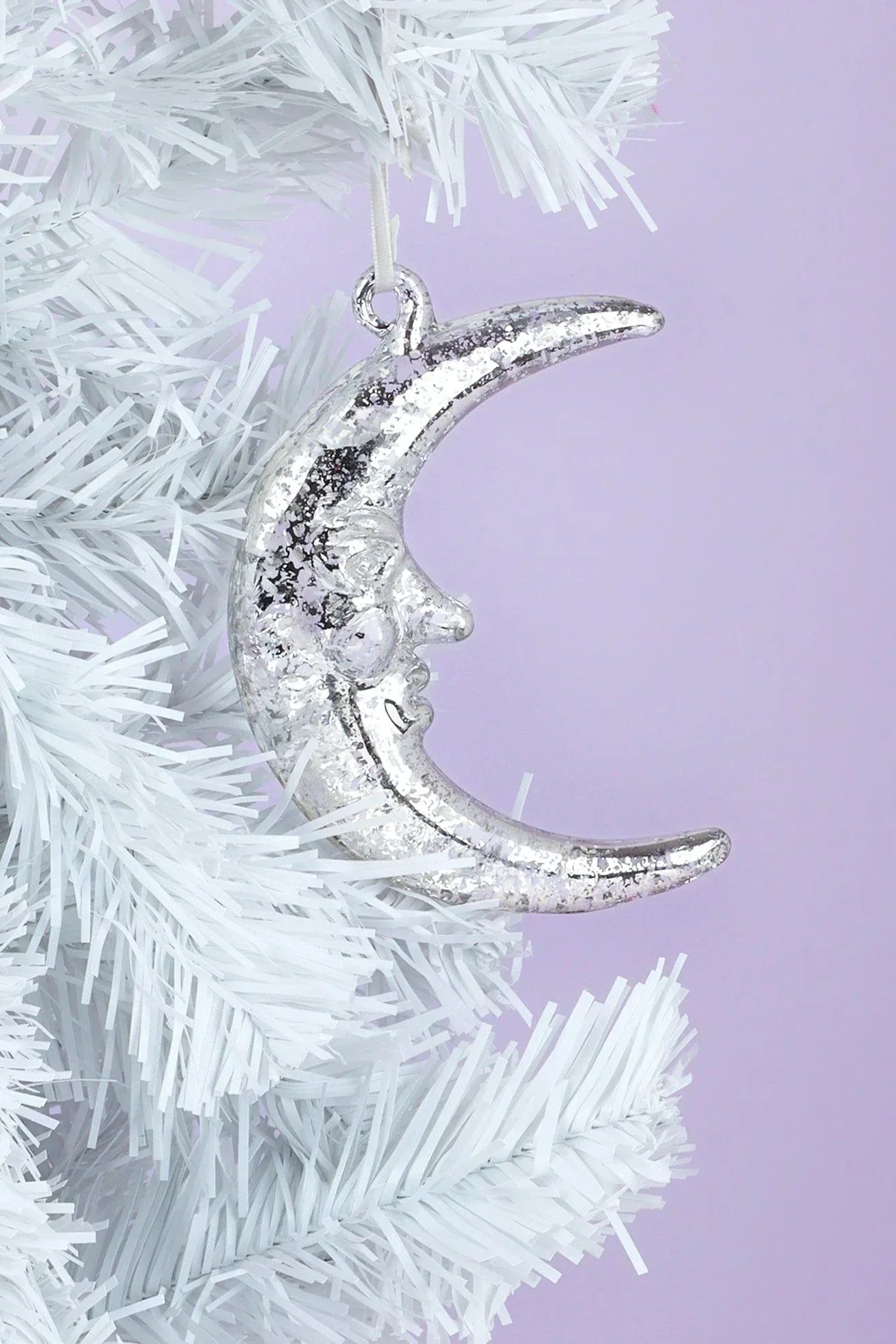 Large Silver Crescent Moon Glass Christmas Ornament — alternate view, G Decor