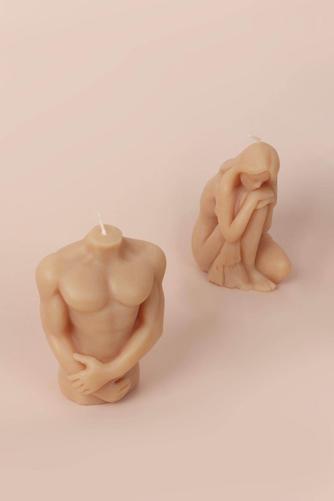 G Decor Candles & Candle Holders Beige / Set of Both Muscular Male Torso and Crouching Female Candles.