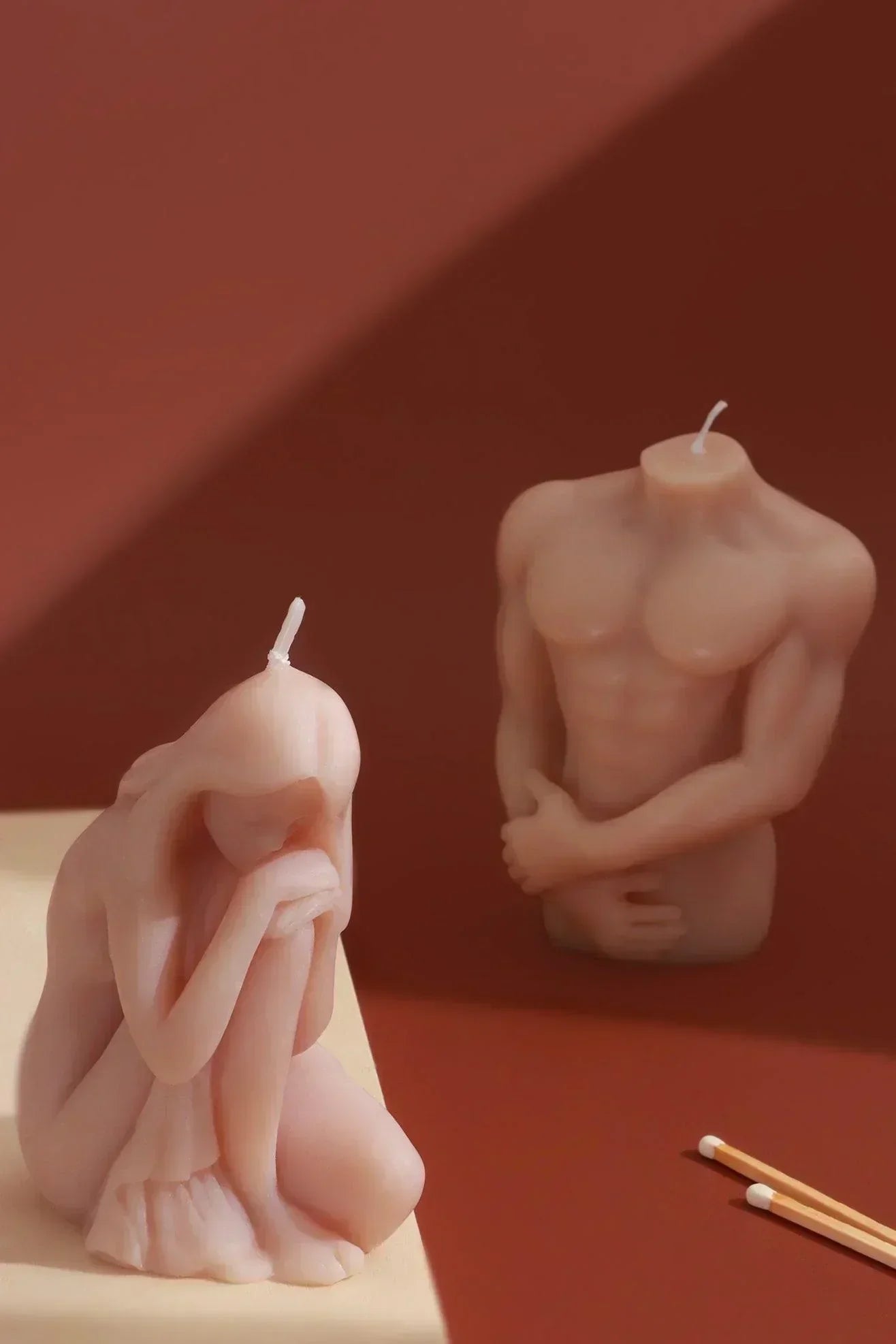 Muscular Male Torso and Crouching Female Candles - G Decor