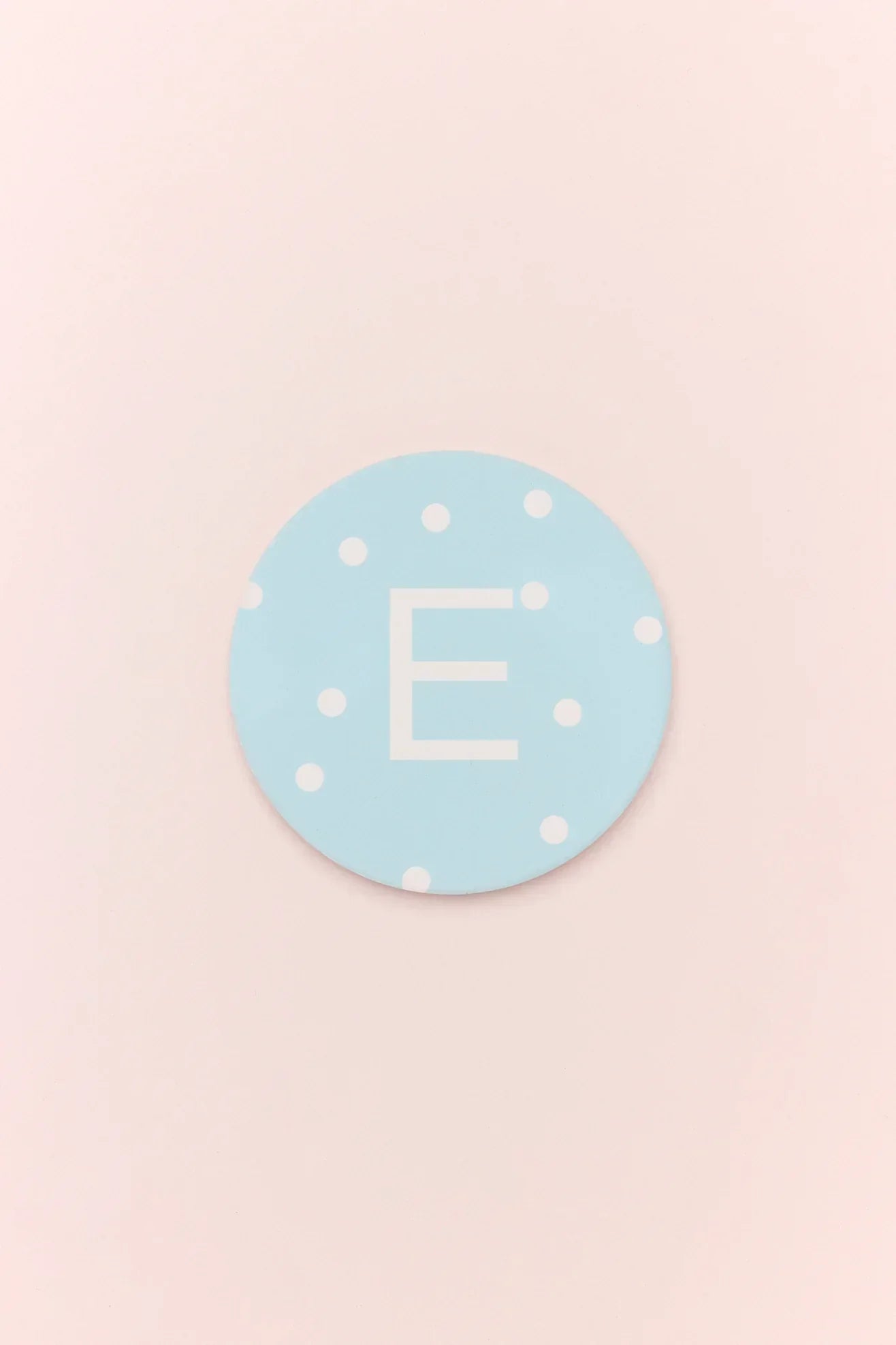 Personalised Pastel Polka Dot Monogram Ceramic Coaster with Cork Base — close-up view, G Decor