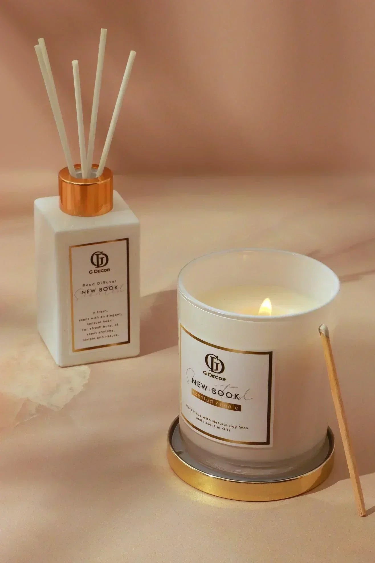 New Book Candle and Diffuser Gift Set, White and Gold — alternate view, G Decor