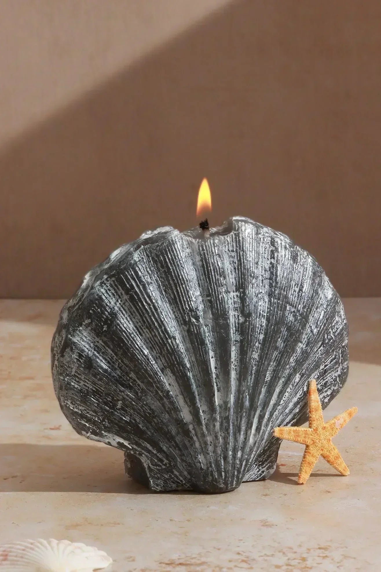 Ocean Tides Coastal Shell Scented Candle in Grey — alternate view, G Decor