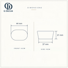 Size drawing of the oval ceramic knob: 44 mm wide, 37 mm wide at the base, 21 mm from the door