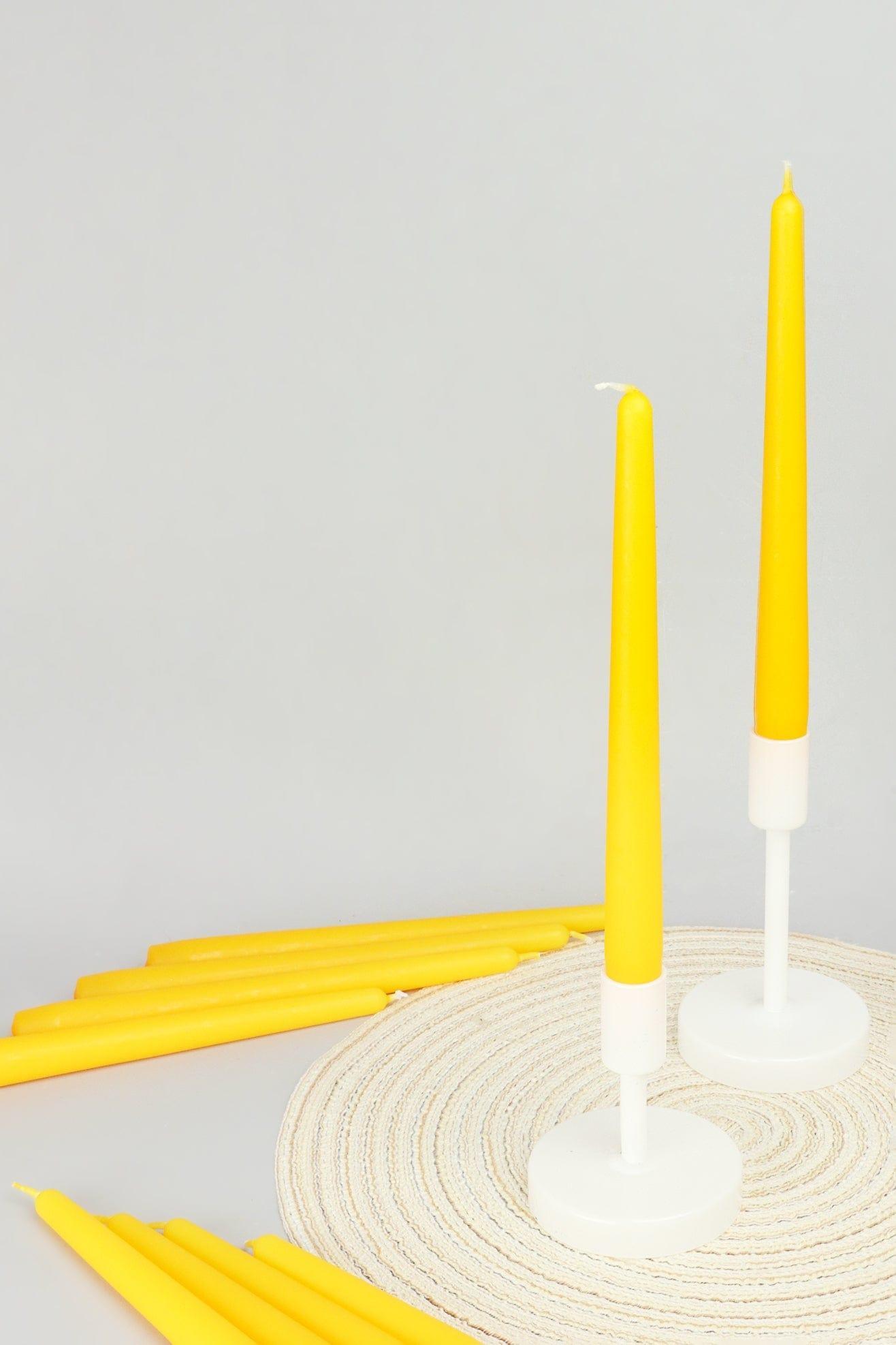 Pastelaria Set of 2, 10 or 20 Sunny Yellow Tall Pastel Dinner & Taper Candles - G Decor