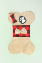 Pawfect Surprise Treat Stocking Eco-Friendly Natural Cream Jute & Red Check Playful Bone Gift Bag for Dogs - G Decor