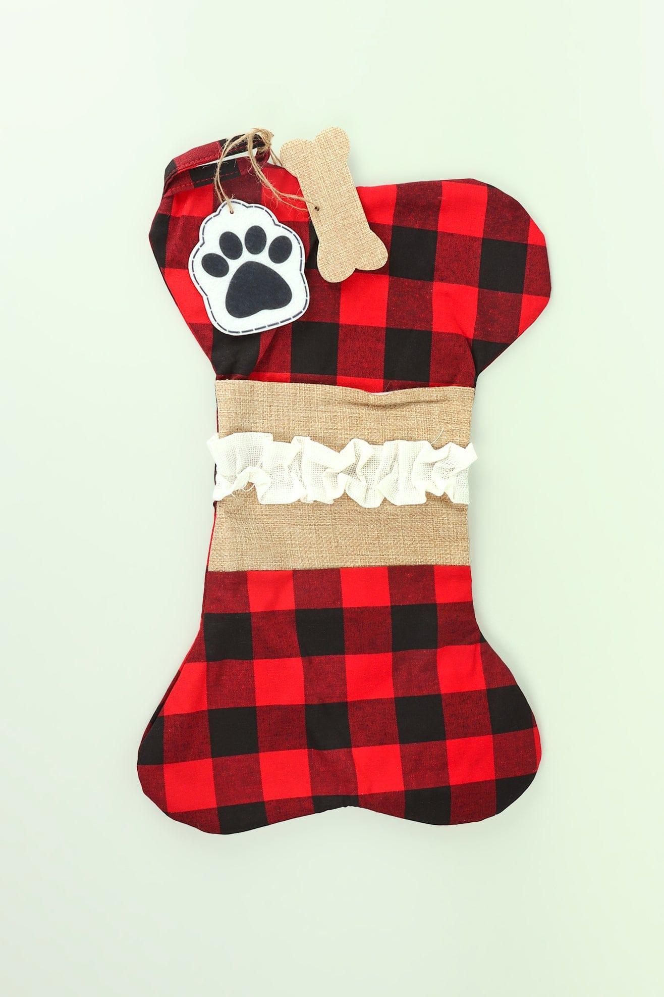 Pawfect Surprise Treat Stocking Eco-Friendly Red Check Cotton Bone Gift Bag for Dogs - G Decor