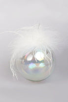 Pearlescent Glass Christmas Baubles with White Feather Detail — alternate view, G Decor