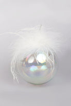 Pearlescent Glass Christmas Tree Ornaments with White Feather Detail Elegant Hanging Baubles - G Decor