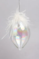 Pearlescent Glass Christmas Baubles with White Feather Detail — lifestyle view, G Decor