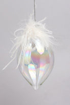 Pearlescent Glass Christmas Tree Ornaments with White Feather Detail Elegant Hanging Baubles - G Decor